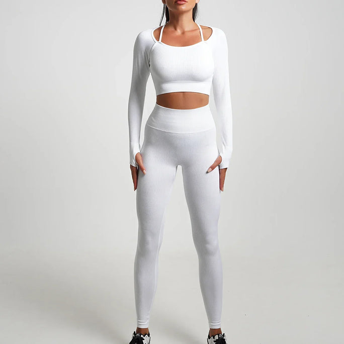 2\5PCS Seamless Yoga Sets Sports Fitness High Waist Hip Raise Pants Shorts Long-sleeved Suits Workout Gym Leggings Set for Women