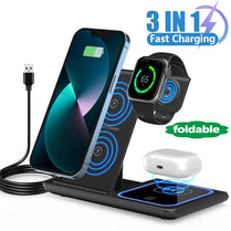 3 In 1 Wireless Charger Stand Pad Foldable 15W Fast Charging
