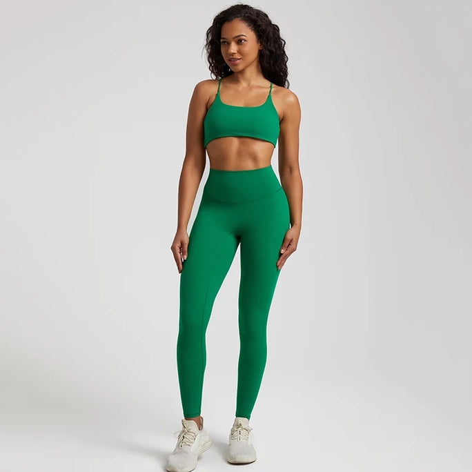 Buttery Soft Two Piece Gym Set for Women Workout Clothes Gym Leggings Backless Sports Bra Suits New In Matching Yoga Pant Sets