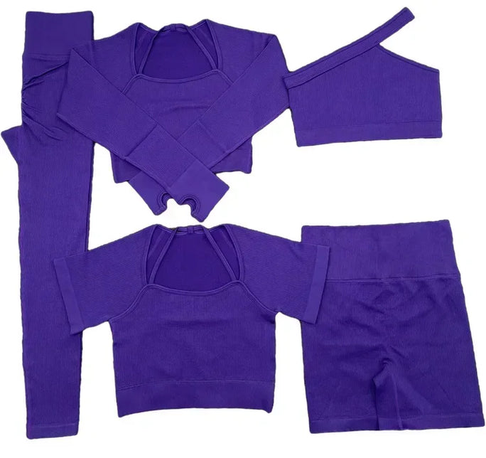 2\5PCS Seamless Yoga Sets Sports Fitness High Waist Hip Raise Pants Shorts Long-sleeved Suits Workout Gym Leggings Set for Women