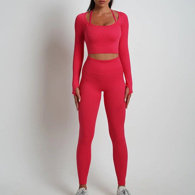 2\5PCS Seamless Yoga Sets Sports Fitness High Waist Hip Raise Pants Shorts Long-sleeved Suits Workout Gym Leggings Set for Women