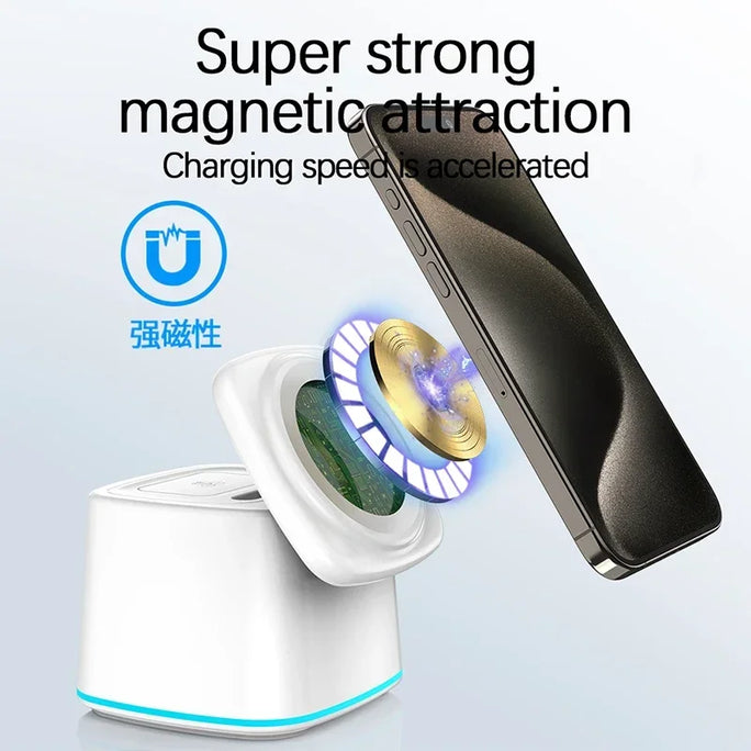Magnetic Wireless Charger 3 in 1 for Apple Device Portable 15W Fast Charging Station for iPhone 14 13 12 Pro iWatch 8 7 Airpods