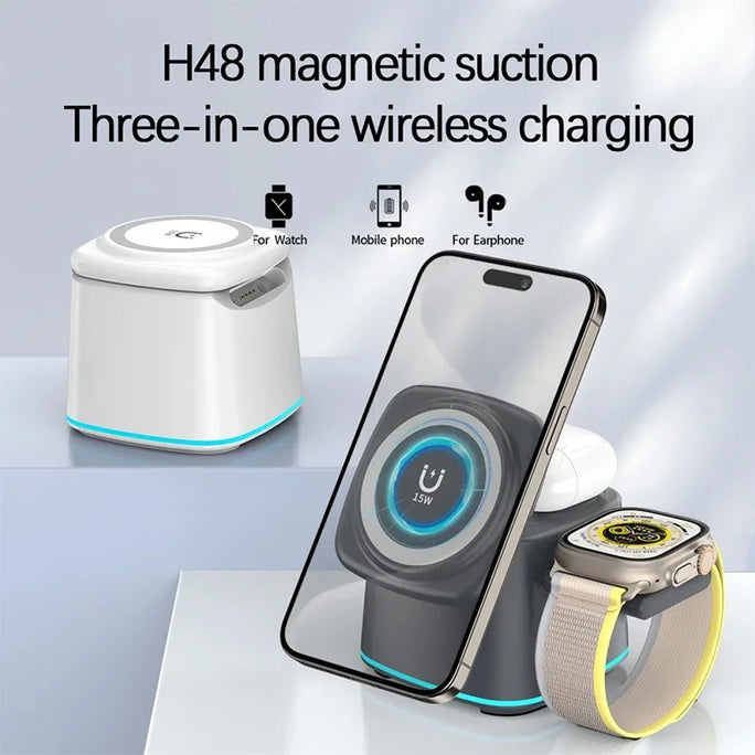 Magnetic Wireless Charger 3 in 1 for Apple Device Portable 15W Fast Charging Station for iPhone 14 13 12 Pro iWatch 8 7 Airpods
