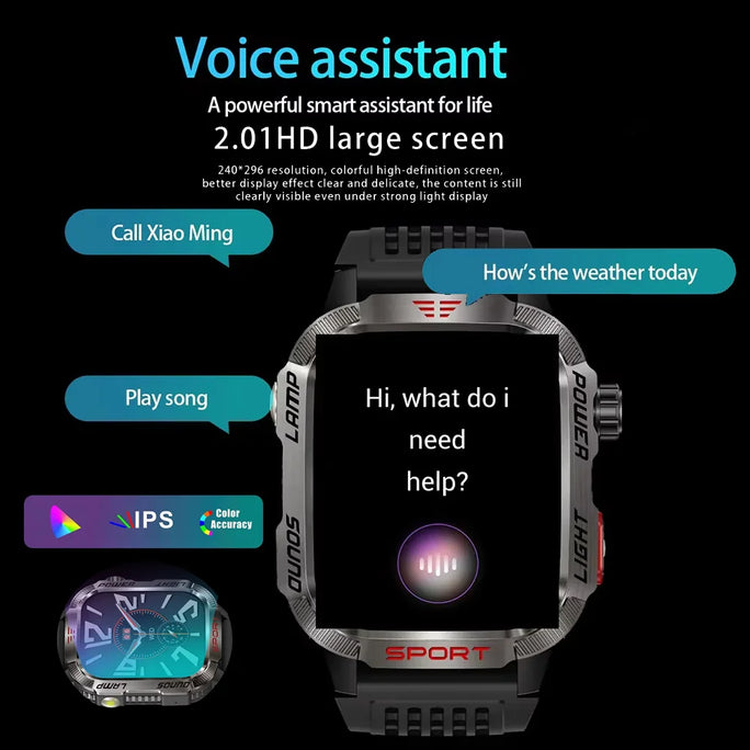 2024 New Outdoor Smartwatch Men Sports Fitness Tracker 2.01-inch IPS IP68 Waterproof Compass Bluetooth Call 600Mah Smartwatch