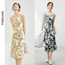 SENTUBILA Midi Print Slip Dresses Women 2025 Spring Summer Korean Fashion Sundress Elegant Lady Slim Camisole Dress 121L40493
