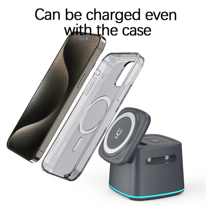 Magnetic Wireless Charger 3 in 1 for Apple Device Portable 15W Fast Charging Station for iPhone 14 13 12 Pro iWatch 8 7 Airpods