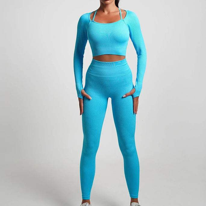 2\5PCS Seamless Yoga Sets Sports Fitness High Waist Hip Raise Pants Shorts Long-sleeved Suits Workout Gym Leggings Set for Women