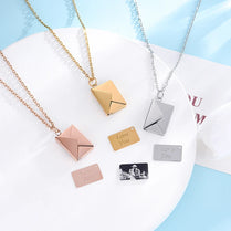 Envelope Love Letter Necklace for Women Stainless Steel Love You Gift Message Engraved Jewelry Pendant Couples and Family