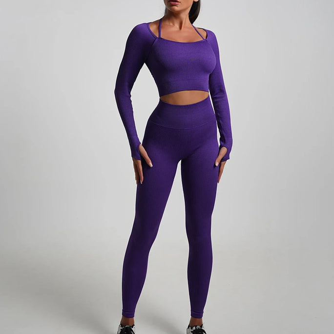 2\5PCS Seamless Yoga Sets Sports Fitness High Waist Hip Raise Pants Shorts Long-sleeved Suits Workout Gym Leggings Set for Women