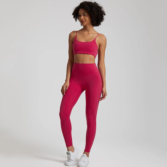 Buttery Soft Two Piece Gym Set for Women Workout Clothes Gym Leggings Backless Sports Bra Suits New In Matching Yoga Pant Sets