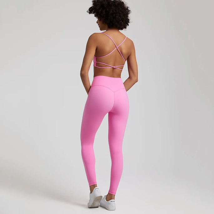 Buttery Soft Two Piece Gym Set for Women Workout Clothes Gym Leggings Backless Sports Bra Suits New In Matching Yoga Pant Sets