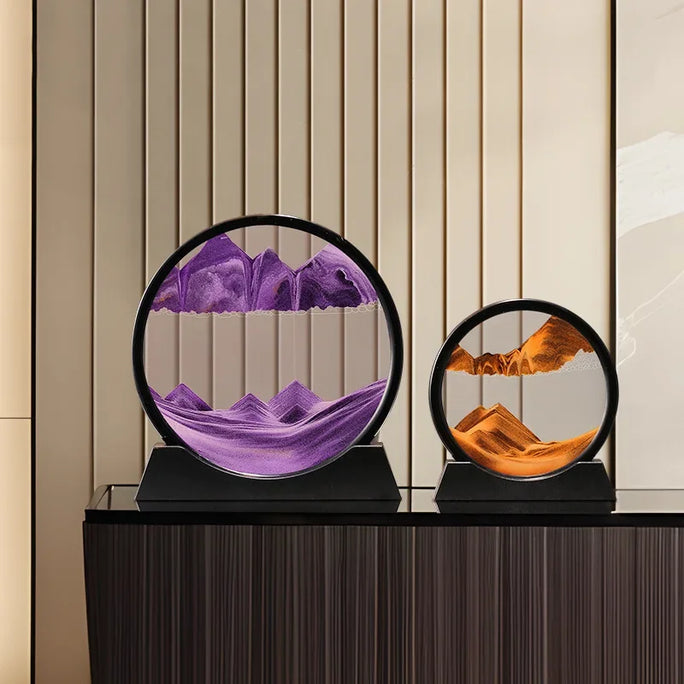 3D Sandscape Moving Sand Art Picture Quicksand Craft Round Glass Deep Sea Liquid Hourglass Flowing Sand Painting Home Decor Gift