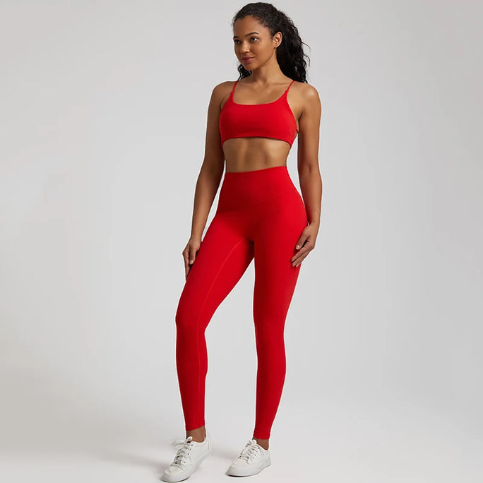 Buttery Soft Two Piece Gym Set for Women Workout Clothes Gym Leggings Backless Sports Bra Suits New In Matching Yoga Pant Sets
