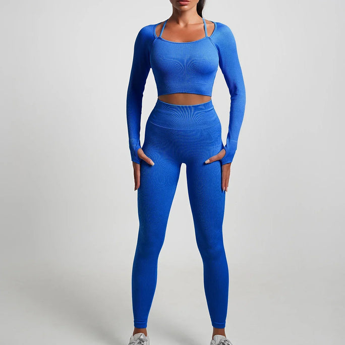 2\5PCS Seamless Yoga Sets Sports Fitness High Waist Hip Raise Pants Shorts Long-sleeved Suits Workout Gym Leggings Set for Women