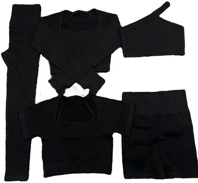 2\5PCS Seamless Yoga Sets Sports Fitness High Waist Hip Raise Pants Shorts Long-sleeved Suits Workout Gym Leggings Set for Women