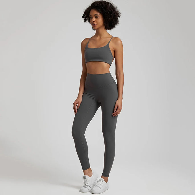 Buttery Soft Two Piece Gym Set for Women Workout Clothes Gym Leggings Backless Sports Bra Suits New In Matching Yoga Pant Sets